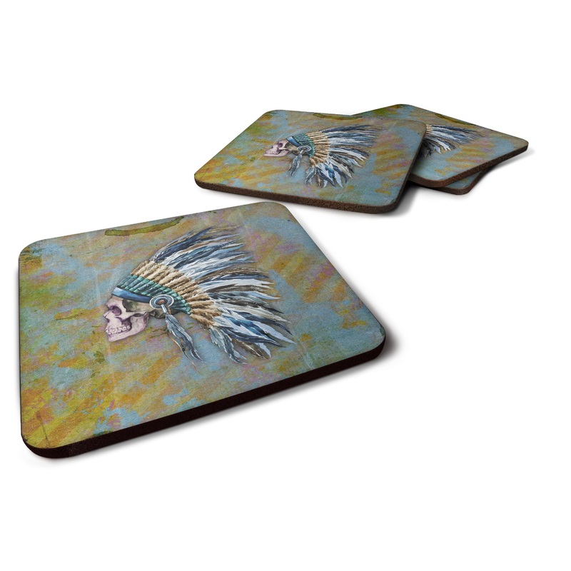 Day of the Dead Indian Chief Skull  Foam Coaster  BB5128FC