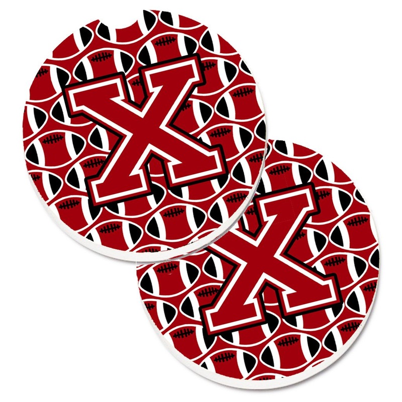 Letter X Football Red, Black and White Car Coasters  Set of 2 - Absorbent Stone with Fun & Functional Artwork CJ1073-XCARC
