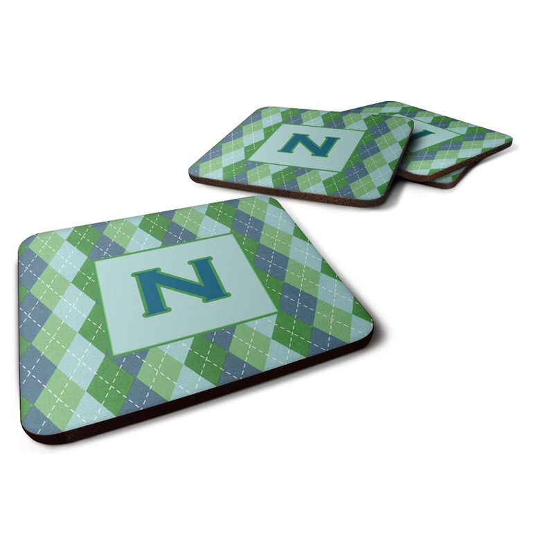 Monogram - Blue Argoyle Coasters - Set of 4 Lightweight Foam, Absorbent Drink Coasters Initial Letter N