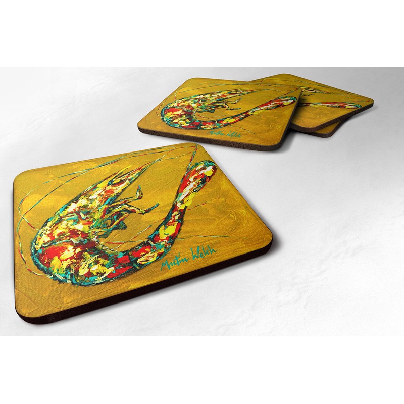 Shrimp Shrimp & Hot Mustard Coasters - Set of 4 Lightweight Foam, Absorbent Drink Coasters
