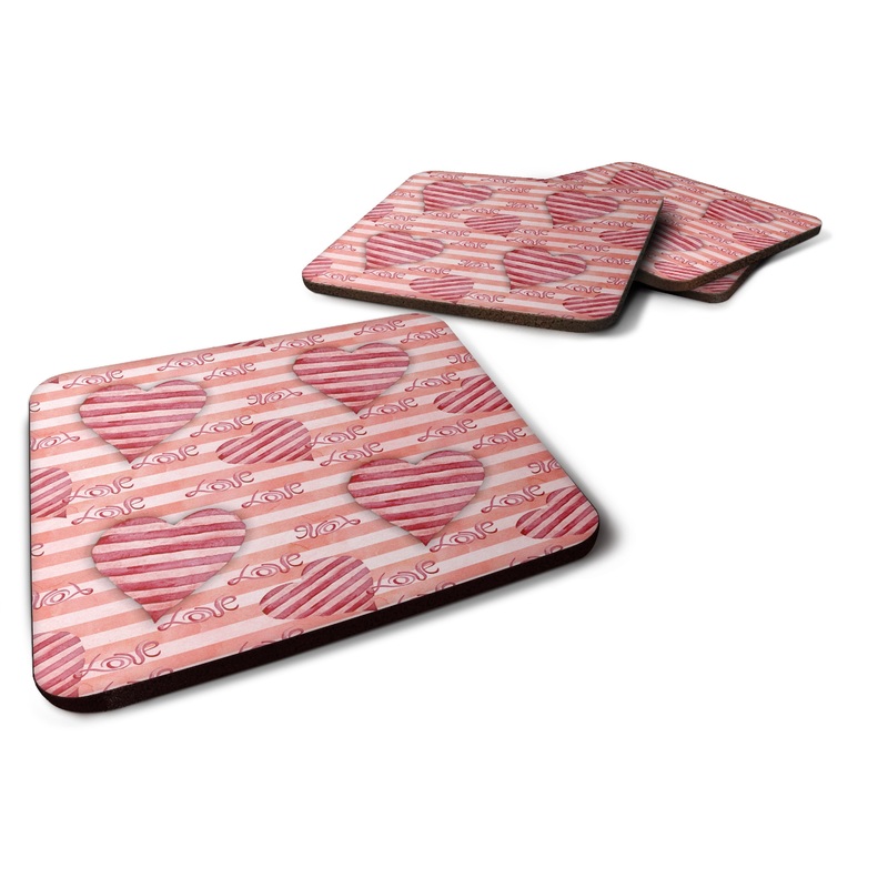 Watercolor Red Striped Hearts Foam Coaster  BB7567FC