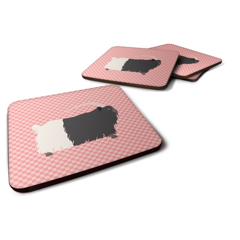 Welsh Black-Necked Goat Pink Check Foam Coaster  BB7887FC
