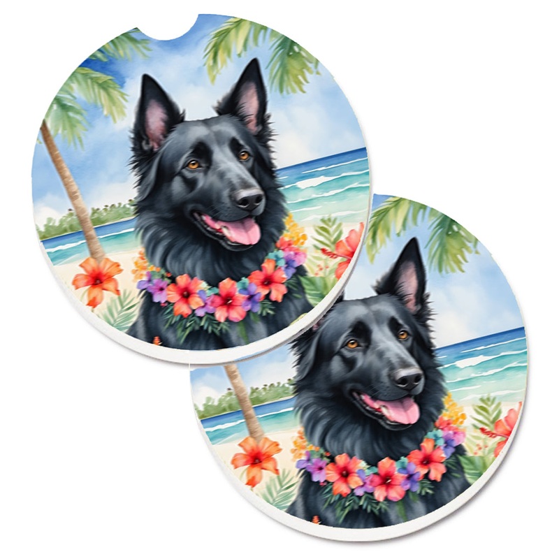 Belgian Sheepdog Luau Car Coasters  Set of 2 - Absorbent Stone with Fun & Functional Artwork