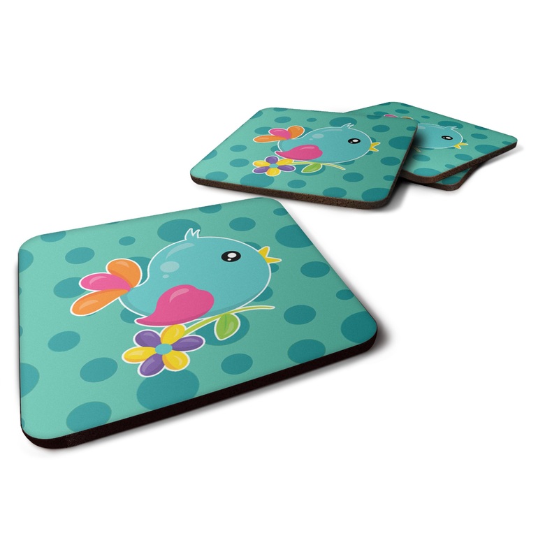 Bird on Teal Polkadots Foam Coaster  BB7100FC