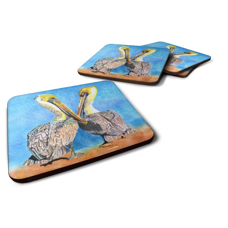 Bird - Pelican Coasters - Set of 4 Lightweight Foam, Absorbent Drink Coasters