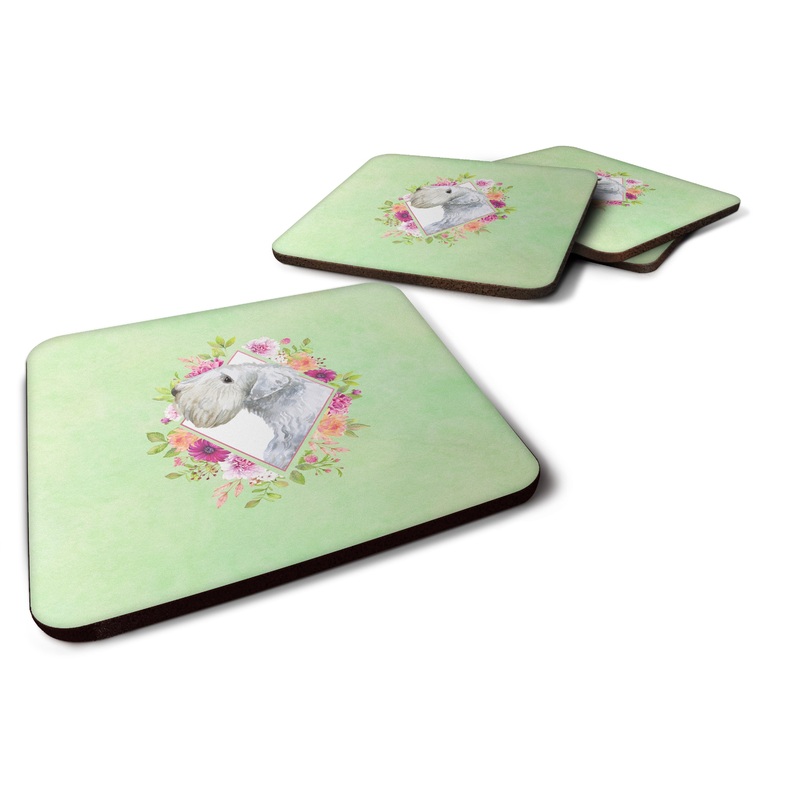 Sealyham Terrier Green Flowers Coasters - Set of 4 Lightweight Foam, Absorbent Drink Coasters  CK4340FC