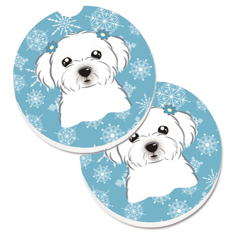 Snowflake Maltese Car Coasters  Set of 2 - Absorbent Stone with Fun & Functional Artwork BB1642CARC
