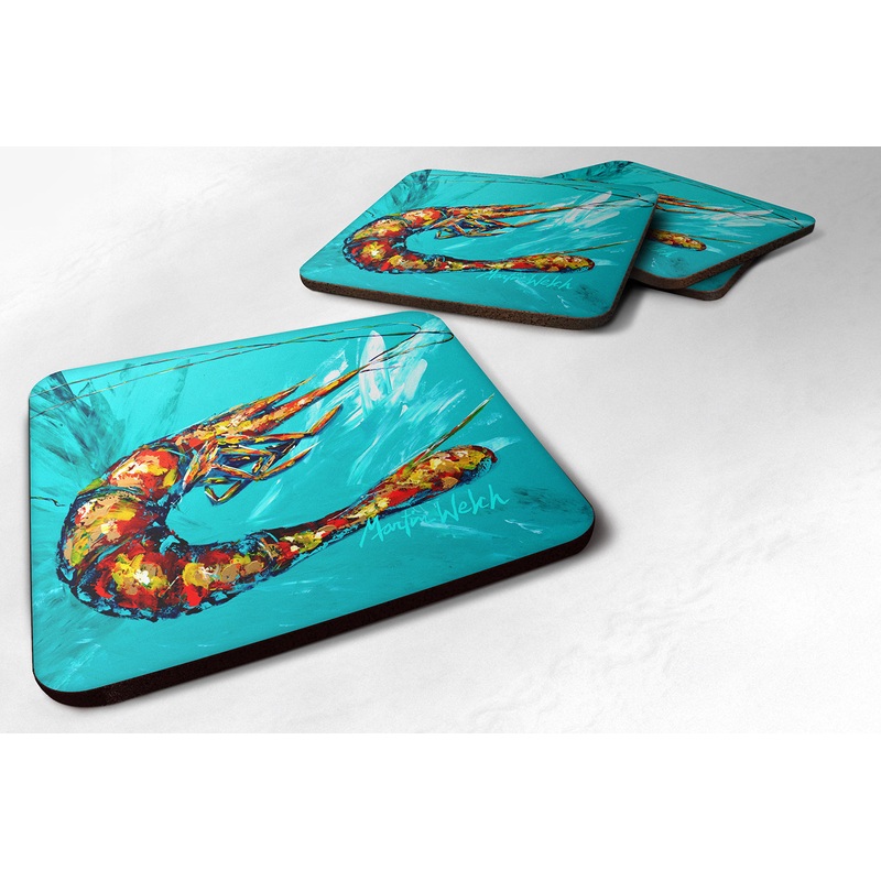 Shrimp Splish Splash Coasters - Set of 4 Lightweight Foam, Absorbent Drink Coasters
