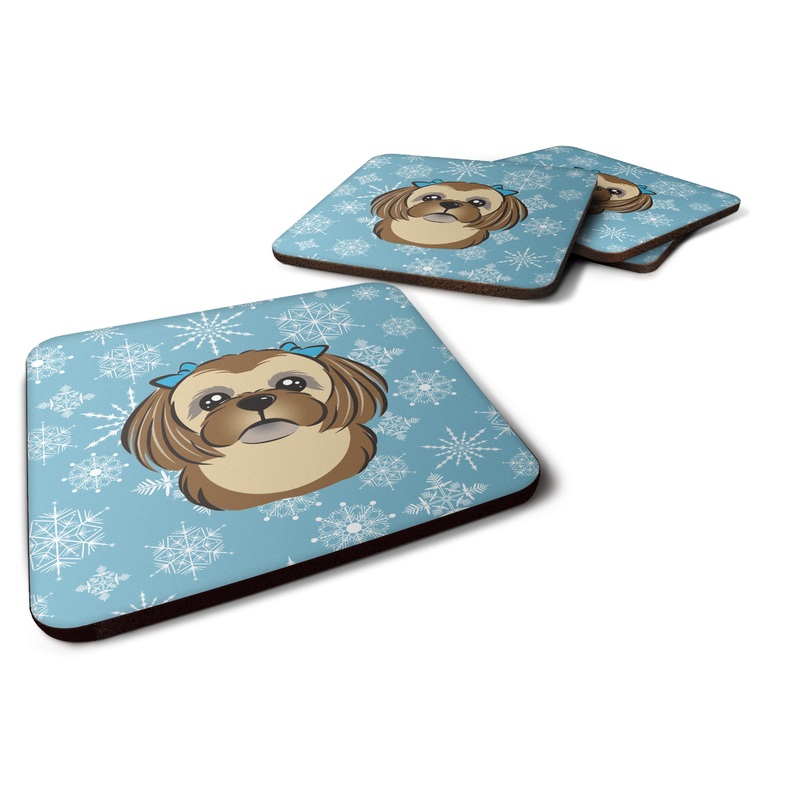 Snowflake Chocolate Brown Shih Tzu Coasters - Set of 4 Lightweight Foam, Absorbent Drink Coasters BB1683FC