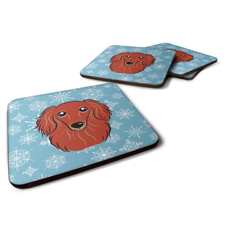 Snowflake Longhair Red Dachshund Coasters - Set of 4 Lightweight Foam, Absorbent Drink Coasters BB1648FC