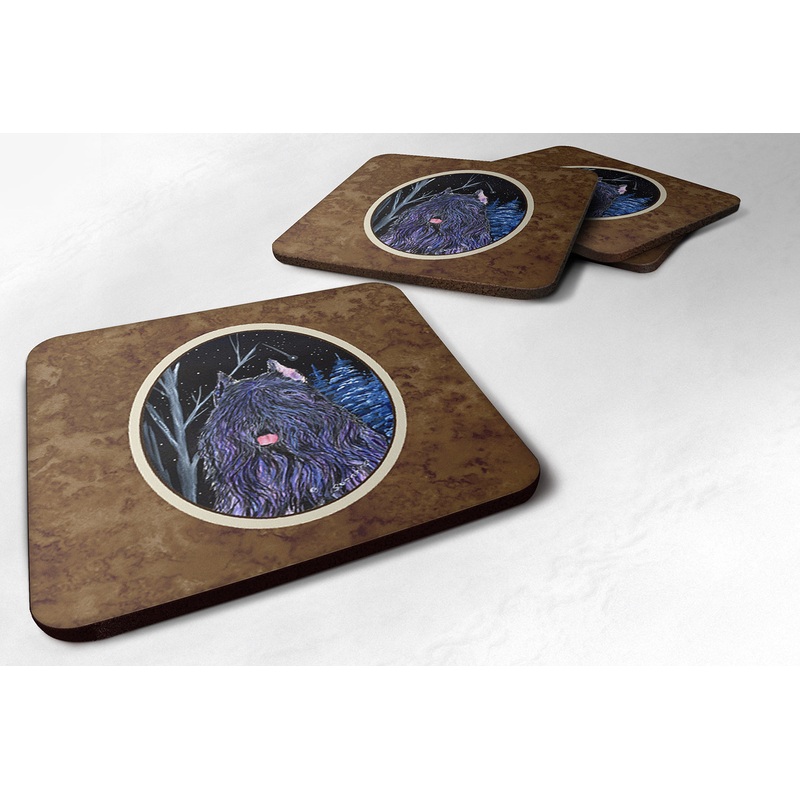 Starry Night Bouvier des Flandres Coasters - Set of 4 Lightweight Foam, Absorbent Drink Coasters