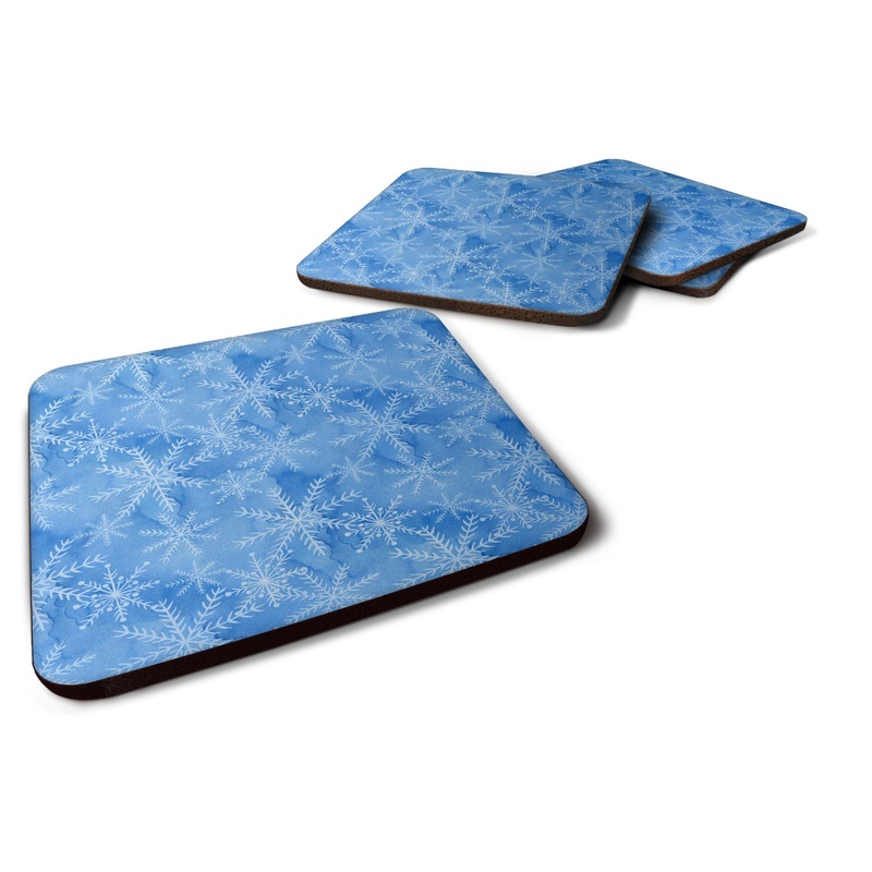 Watercolor Dark Blue Winter Snowflakes Foam Coaster  BB7576FC