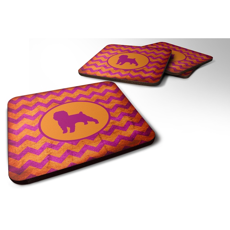 Affenpinscher Chevron Pink and Orange Coasters - Set of 4 Lightweight Foam, Absorbent Drink Coasters