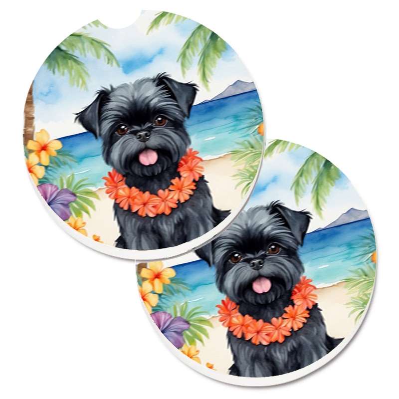 Affenpinscher Luau Car Coasters  Set of 2 - Absorbent Stone with Fun & Functional Artwork