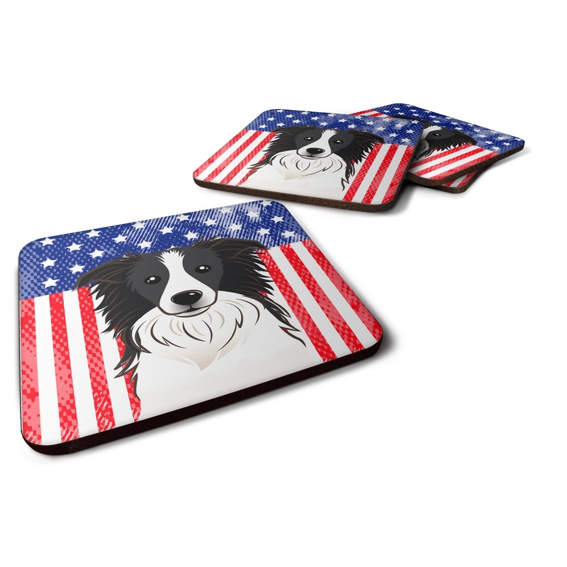 American Flag and Border Collie Foam Coaster