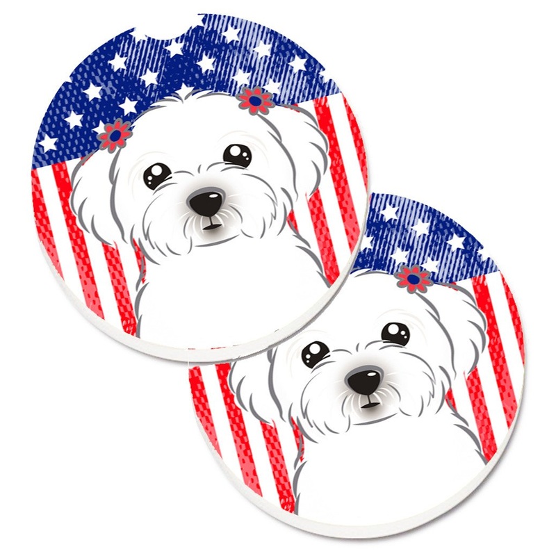 American Flag and Maltese Car Coasters  Set of 2 - Absorbent Stone with Fun & Functional Artwork BB2138CARC