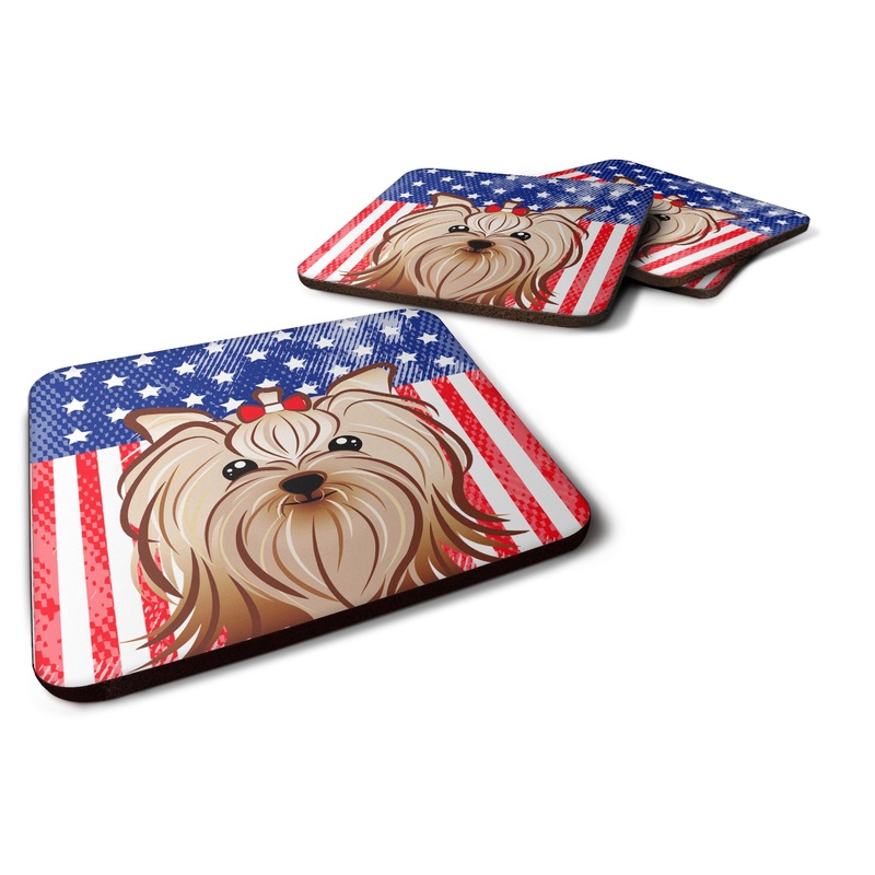 American Flag and Yorkie Yorkishire Terrier Foam Coaster