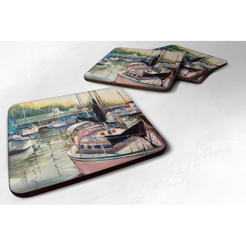 Black Sails Sailboats Coasters - Set of 4 Lightweight Foam, Absorbent Drink Coasters JMK1246FC