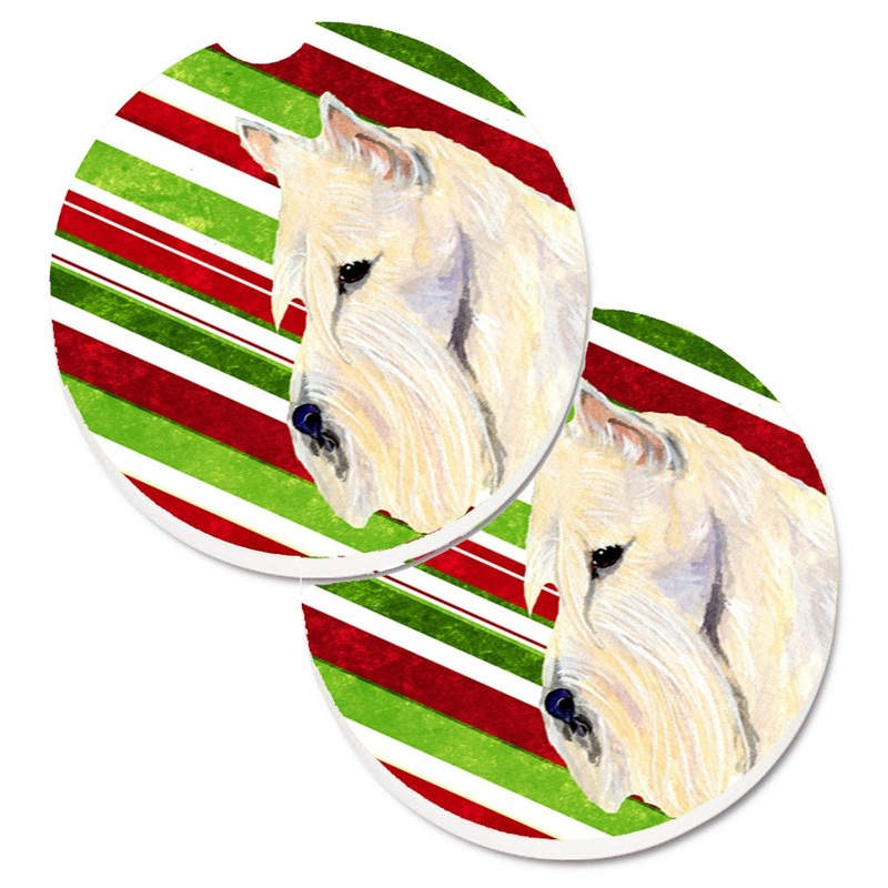 Scottish Terrier Candy Cane Holiday Christmas Car Coasters  Set of 2 - Absorbent Stone with Fun & Functional Artwork SS4599CARC