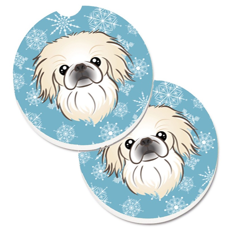 Snowflake Pekingese Car Coasters  Set of 2 - Absorbent Stone with Fun & Functional Artwork BB1655CARC