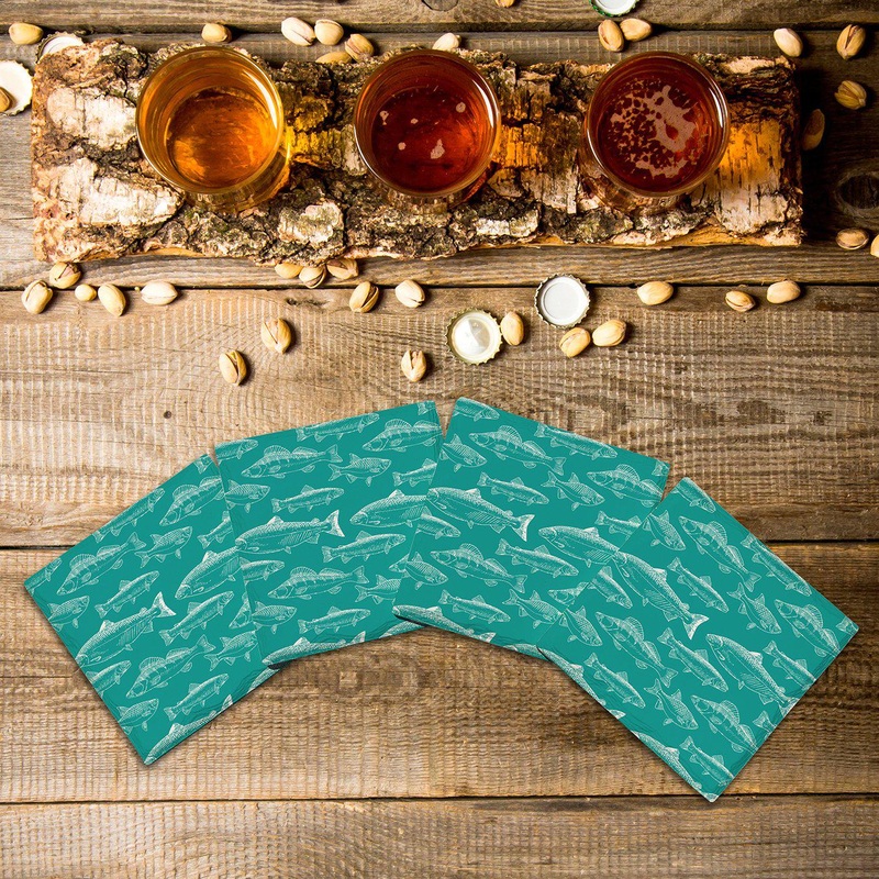 Teal Trout Pattern |Drink Coaster Set