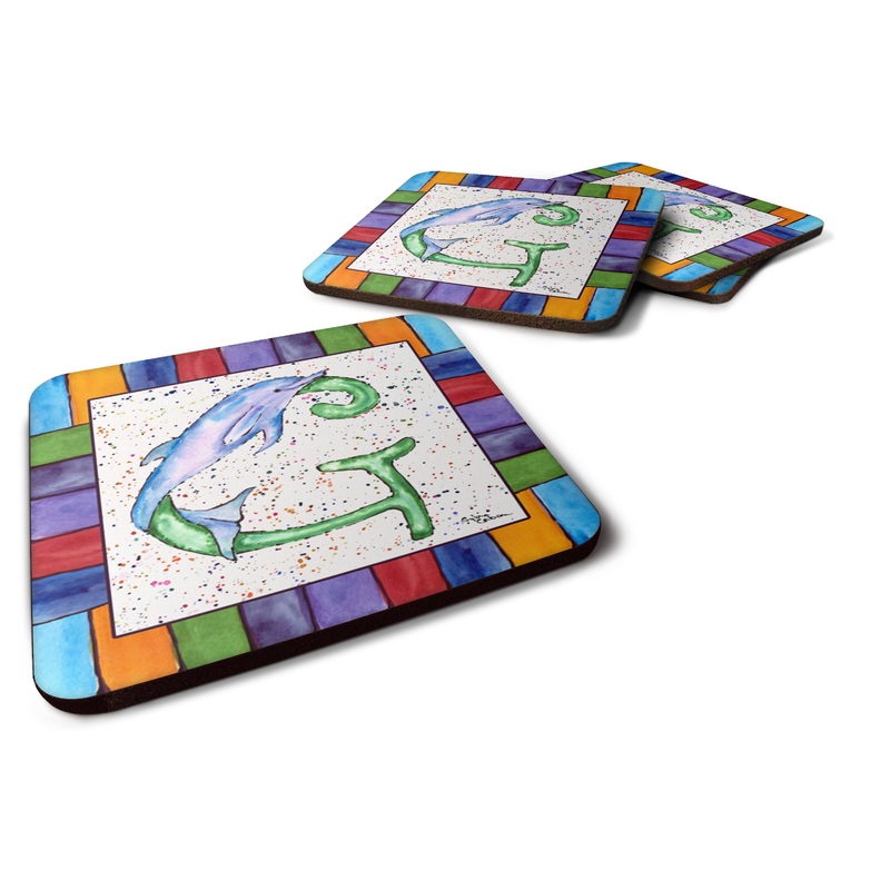 Beach and Seafood Coasters - Set of 4 Lightweight Foam, Absorbent Drink Coasters