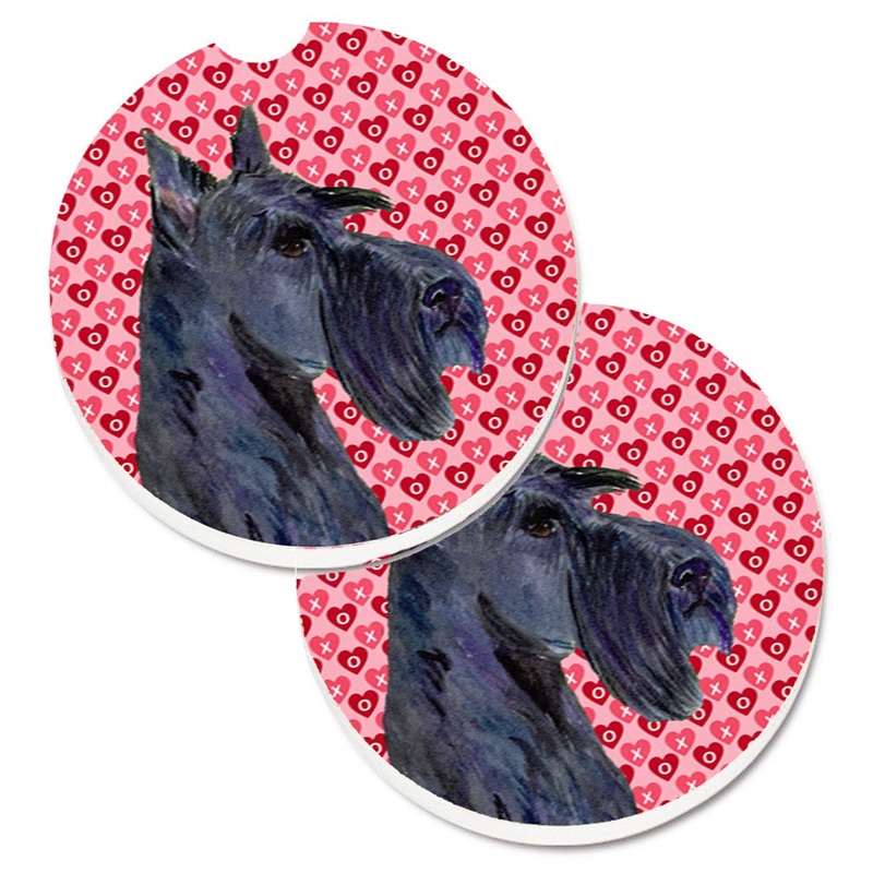 Scottish Terrier Hearts Love Valentine's Day Portrait Car Coasters  Set of 2 - Absorbent Stone with Fun & Functional Artwork SS4529CARC