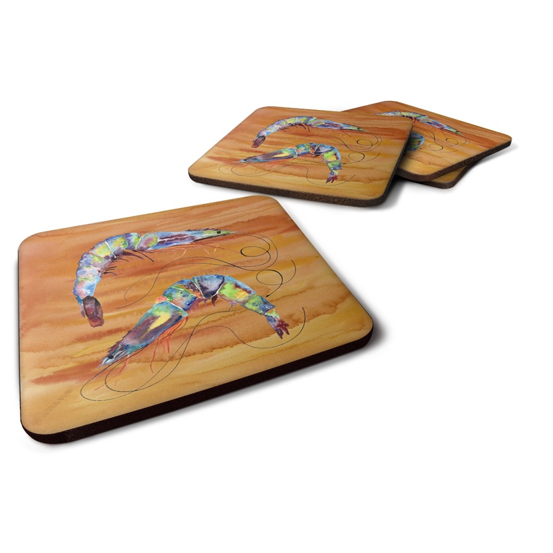 Shrimp Coasters - Set of 4 Lightweight Foam, Absorbent Drink Coasters