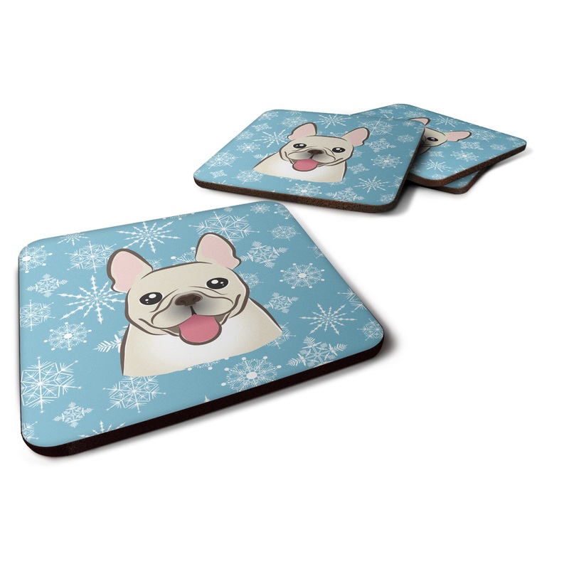 Snowflake French Bulldog Coasters - Set of 4 Lightweight Foam, Absorbent Drink Coasters BB1672FC