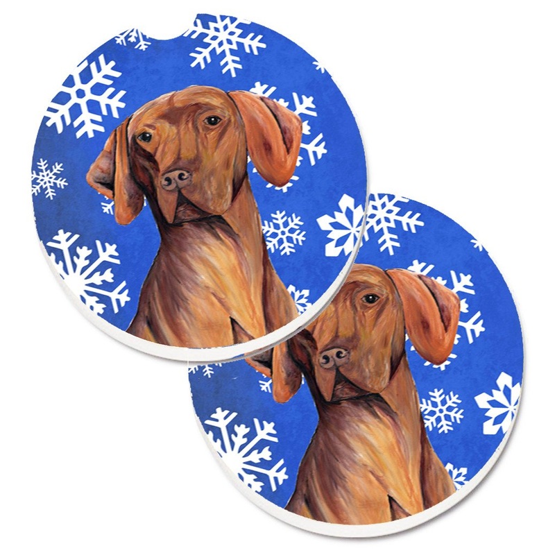 Vizsla Winter Snowflakes Holiday Car Coasters  Set of 2 - Absorbent Stone with Fun & Functional Artwork SC9378CARC
