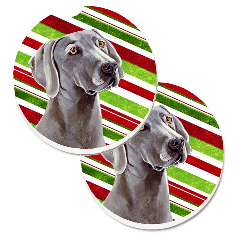 Weimaraner Candy Cane Holiday Christmas Car Coasters  Set of 2 - Absorbent Stone with Fun & Functional Artwork LH9251CARC