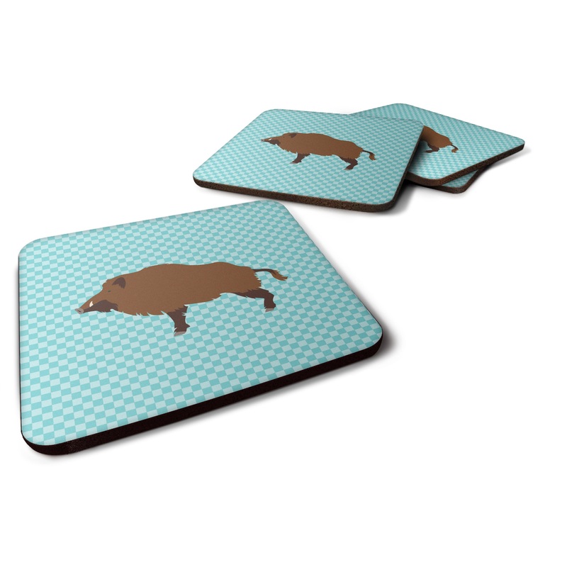 Wild Boar Pig Blue Check Foam Coaster  BB8110FC
