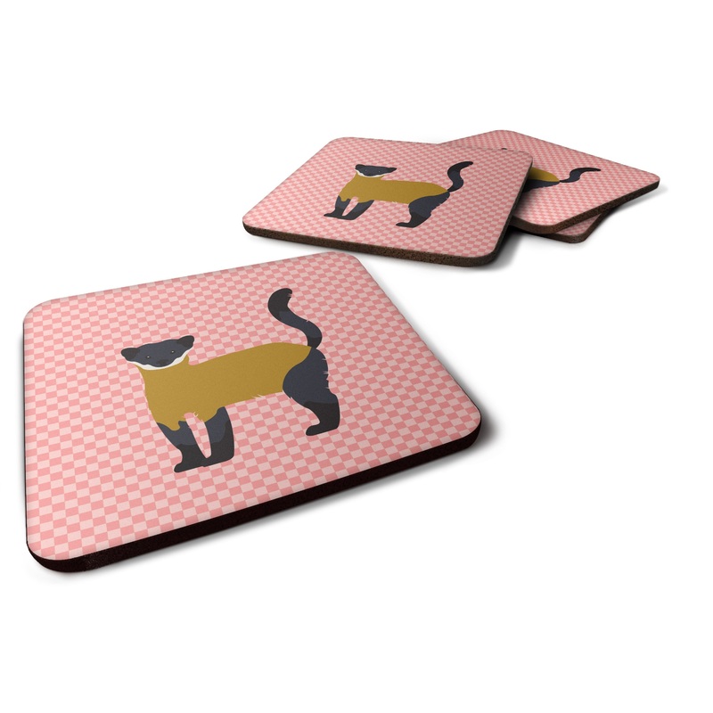 Yellow-Throated Marten Pink Check Foam Coaster  BB7874FC
