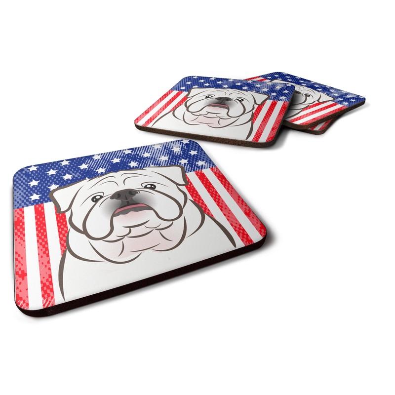 American Flag and White English Bulldog  Foam Coaster
