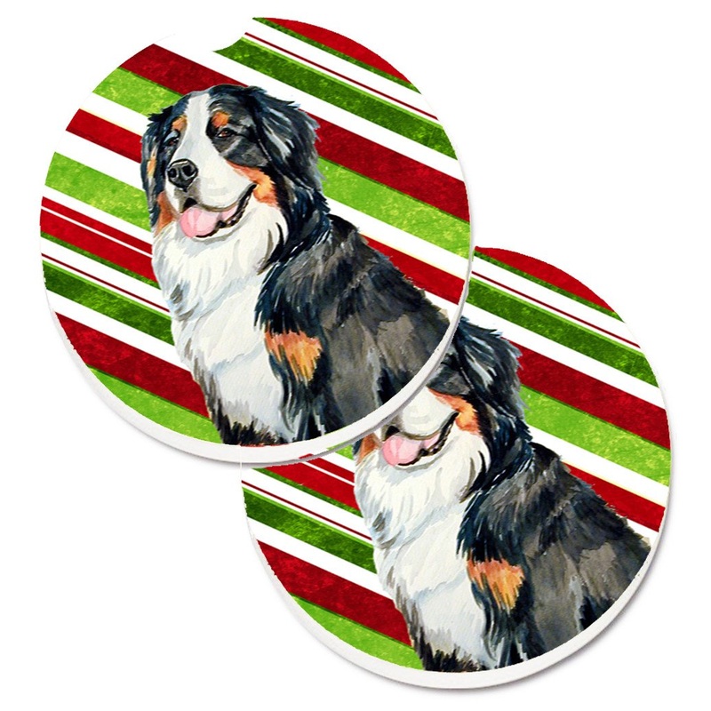 Bernese Mountain Dog Candy Cane Holiday Christmas Car Coasters  Set of 2 - Absorbent Stone with Fun & Functional Artwork LH9244CARC
