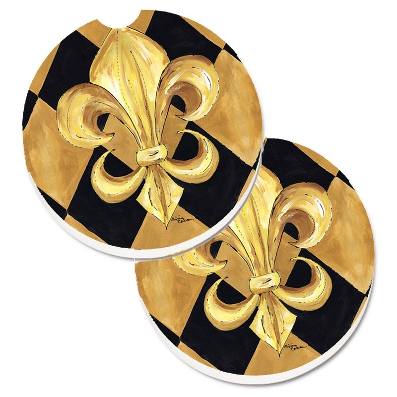 Black and Gold Fleur de lis New Orleans Car Coasters  Set of 2 - Absorbent Stone with Fun & Functional Artwork 8125CARC