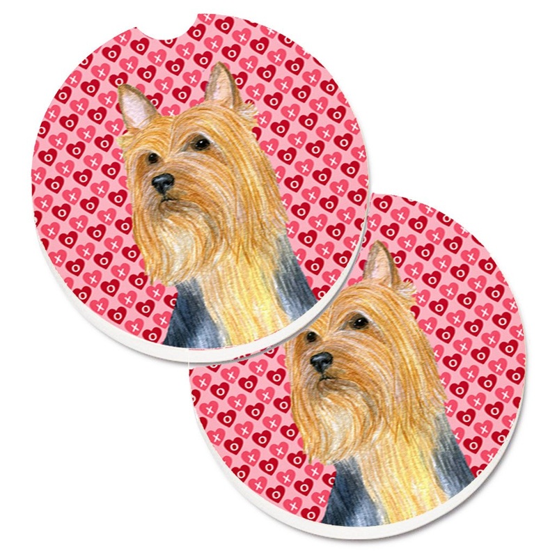 Silky Terrier Hearts Love and Valentine's Day Portrait Car Coasters  Set of 2 - Absorbent Stone with Fun & Functional Artwork LH9136CARC