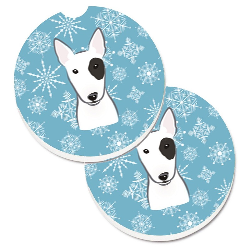 Snowflake Bull Terrier Car Coasters  Set of 2 - Absorbent Stone with Fun & Functional Artwork BB1643CARC
