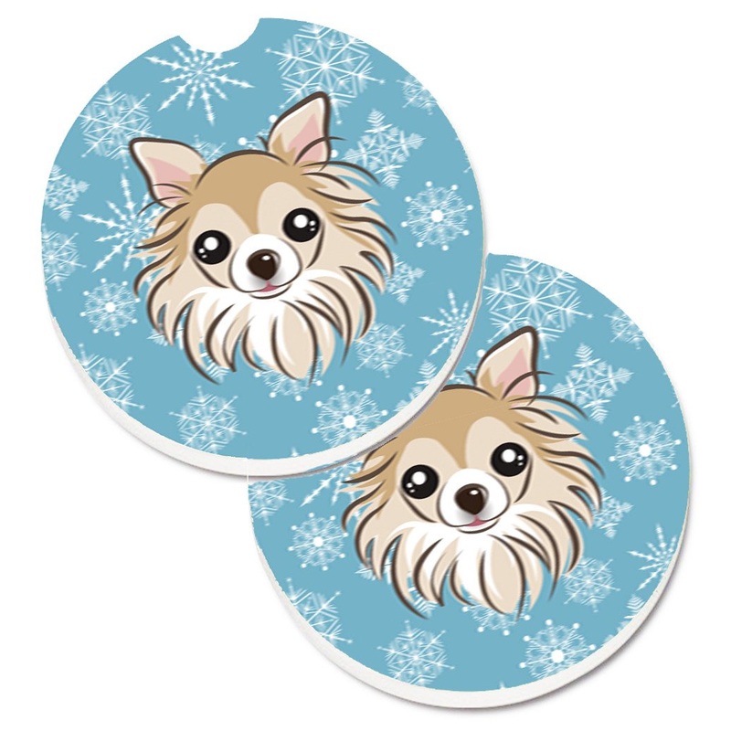 Snowflake Chihuahua Car Coasters  Set of 2 - Absorbent Stone with Fun & Functional Artwork BB1685CARC