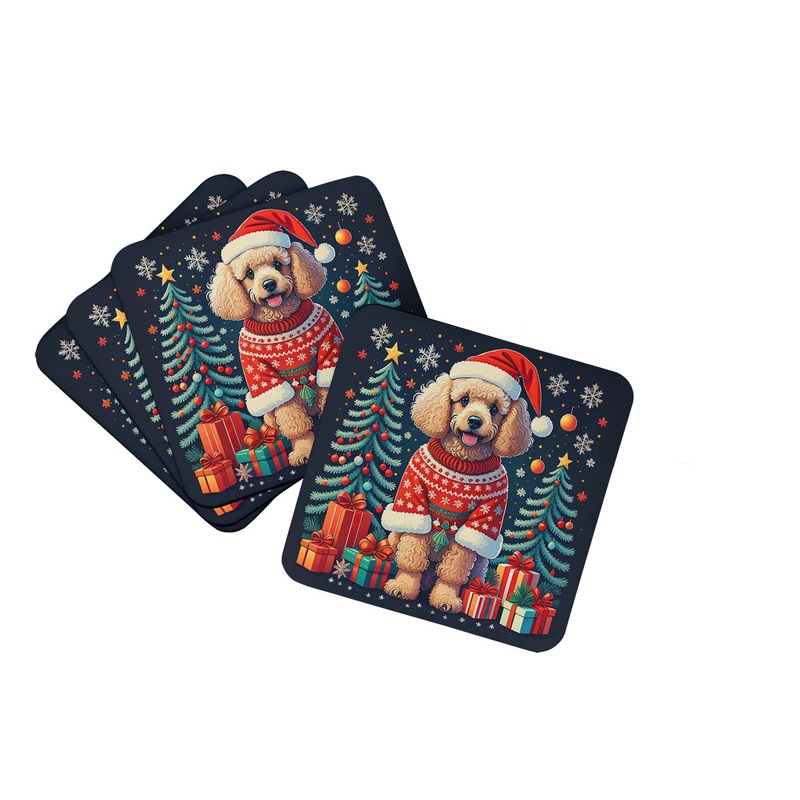 Apricot Toy Poodle Christmas Coasters - Set of 4 Lightweight Foam, Absorbent Drink Coasters