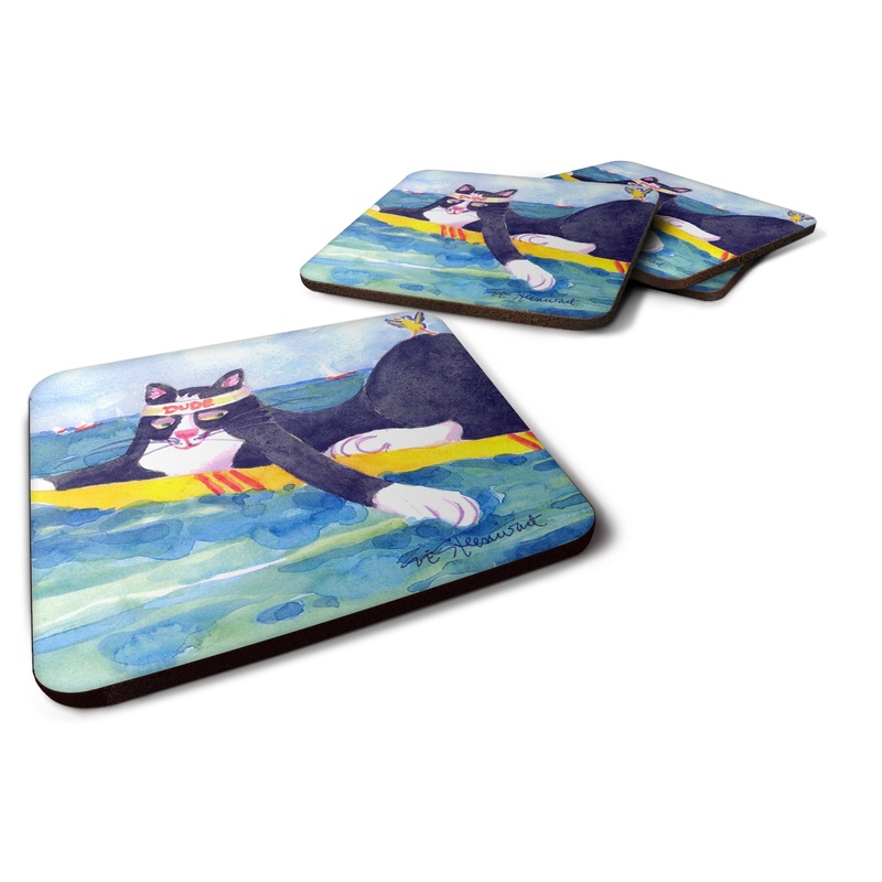 Black and white Cat Surfin Bird Coasters - Set of 4 Lightweight Foam, Absorbent Drink Coasters