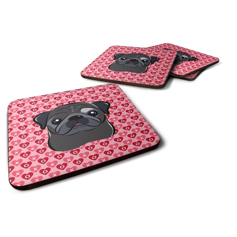 Black Pug Hearts Foam Coaster  BB5333FC