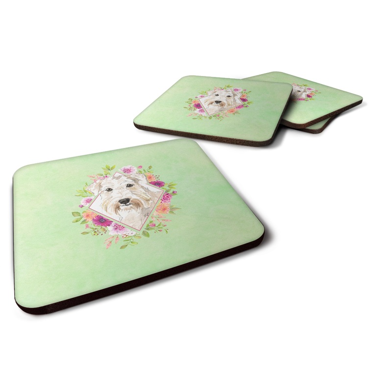 Wheaten Terrier Green Flowers Coasters - Set of 4 Lightweight Foam, Absorbent Drink Coasters  CK4362FC