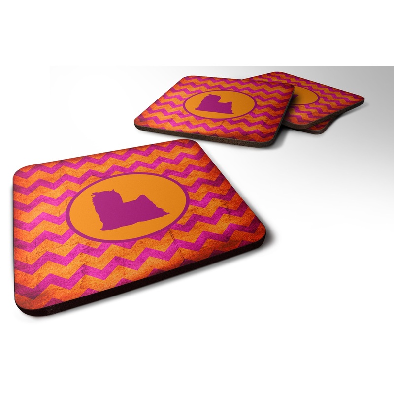 Yorkie Chevron Pink and Orange Coasters - Set of 4 Lightweight Foam, Absorbent Drink Coasters