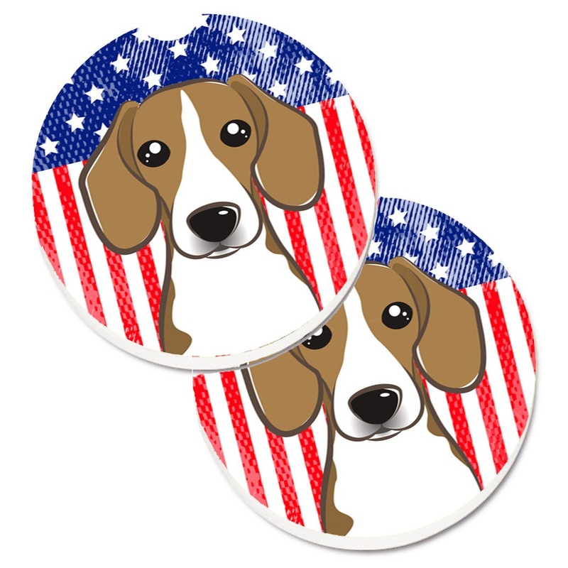 American Flag and Beagle Car Coasters  Set of 2 - Absorbent Stone with Fun & Functional Artwork BB2169CARC