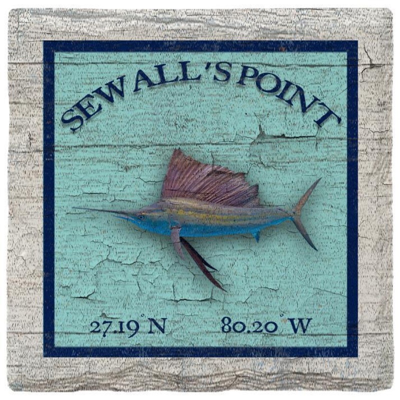 Sewall's Point Sailfish Blue Latitude Longitude Coaster Set