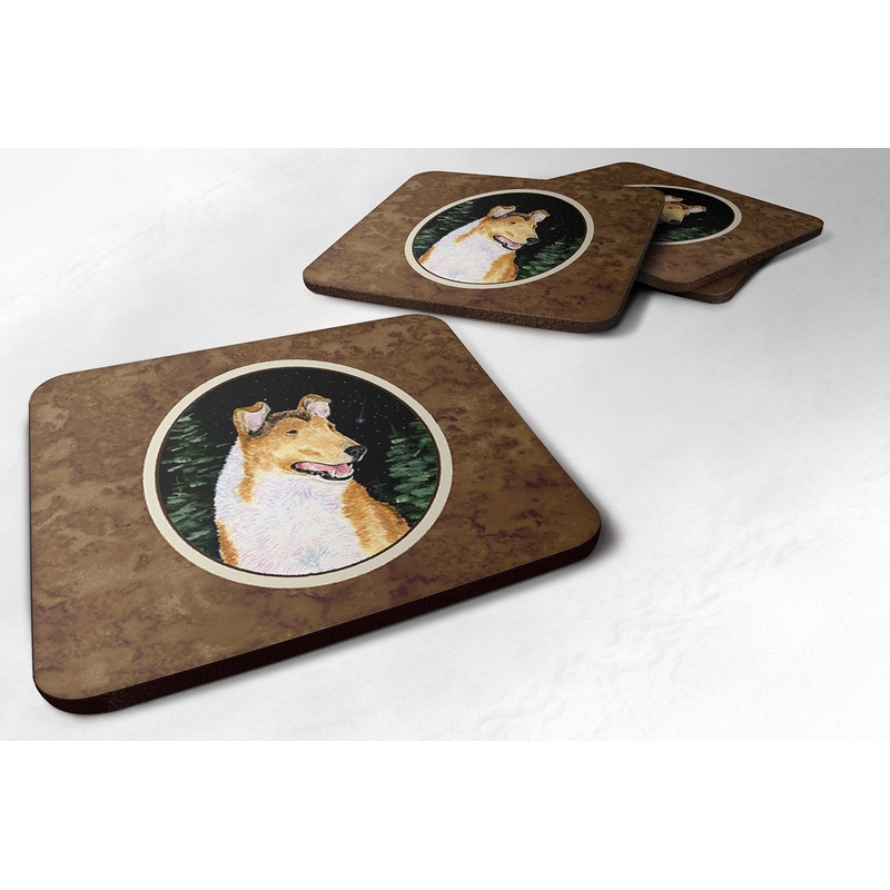 Starry Night Collie Smooth Coasters - Set of 4 Lightweight Foam, Absorbent Drink Coasters