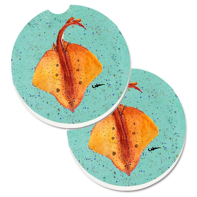 Stingray Car Coasters  Set of 2 - Absorbent Stone with Fun & Functional Artwork 8532CARC