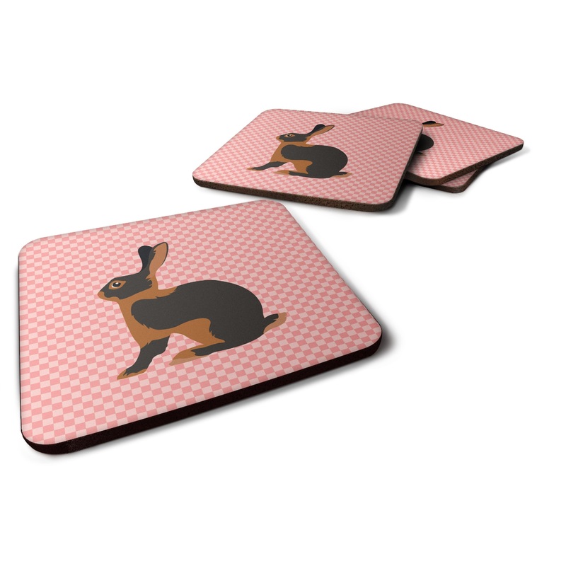 Tan Rabbit Pink Check Foam Coaster  BB7963FC