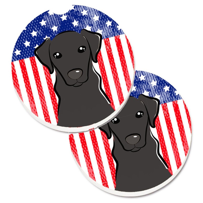 American Flag and Black Labrador Car Coasters  Set of 2 - Absorbent Stone with Fun & Functional Artwork BB2165CARC
